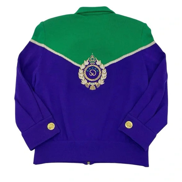 St. John Knit Bomber Cardigan Jacket Small Green/Purple - Picture 4 of 16